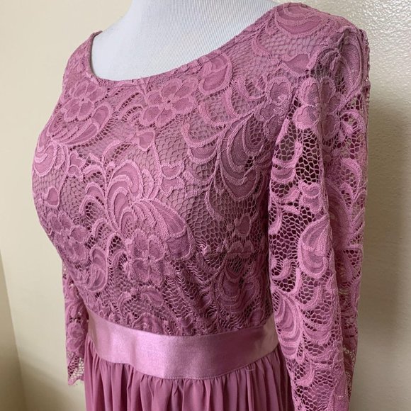 Ever-Pretty Lace Round Neck Long Sleeve Chiffon Lace MTB Gown Sz 10 Orchid - Picture 3 of 10